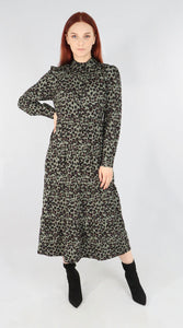 Leopard Tiered Grandad Collar Dress