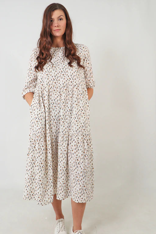 Abstract Animal Spot Tiered Dress