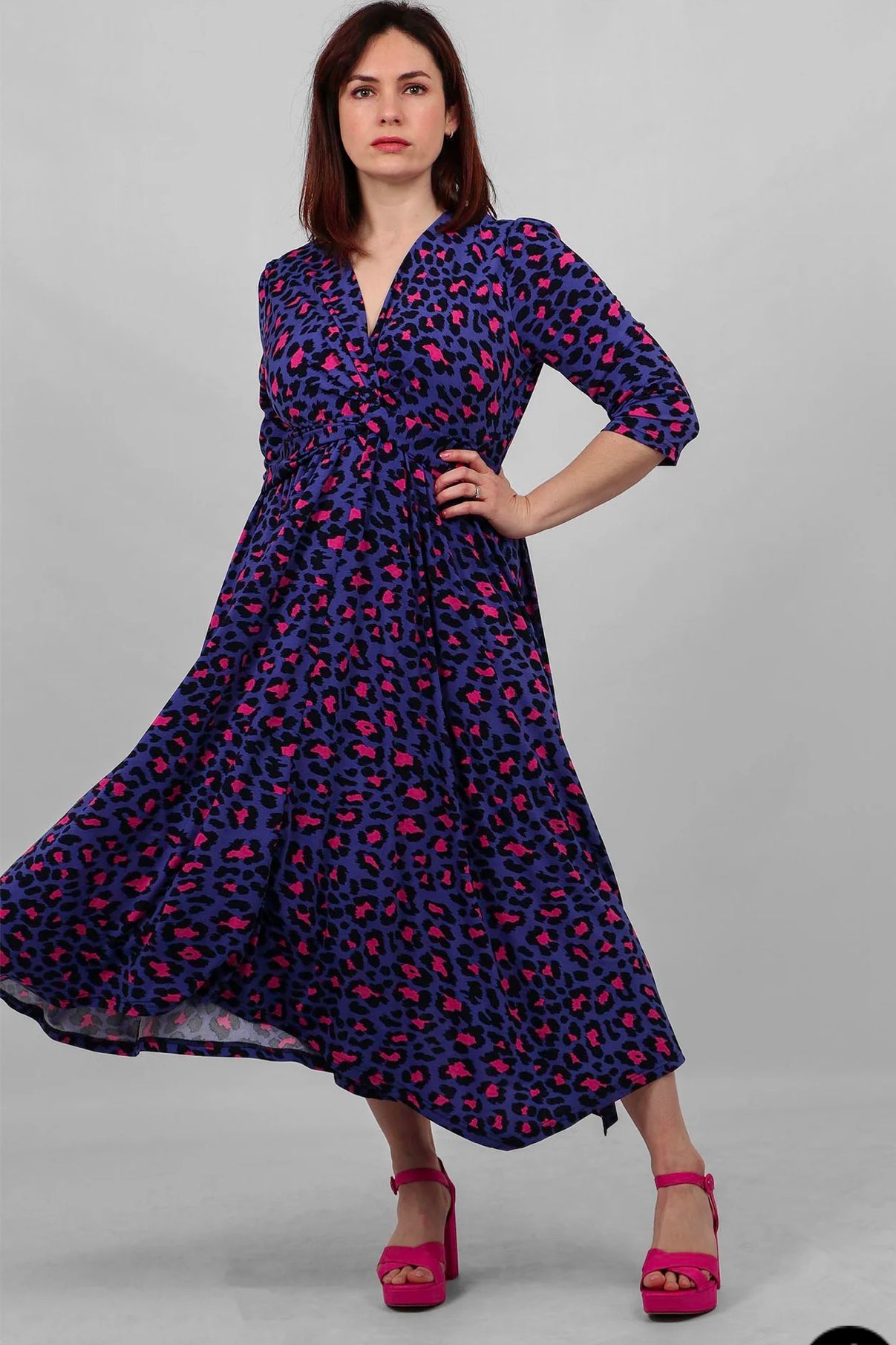 Leopard Knot Front Dress - Blue