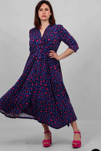 Leopard Knot Front Dress - Blue