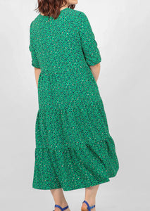 Animal Print Tiered Dress - Green