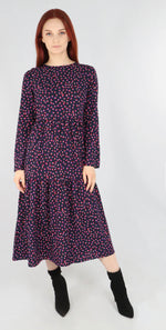 Load image into Gallery viewer, Smudge Leopard Print Tiered Dress - Navy/Pink
