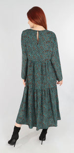Load image into Gallery viewer, Leopard Print Tiered Dress - Teal/Orange
