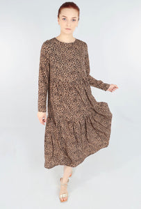 Leopard Print Tiered Dress - Neutral