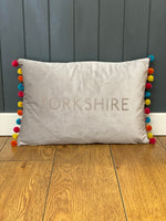 Load image into Gallery viewer, Velvet Yorkshire Pompom Cushion
