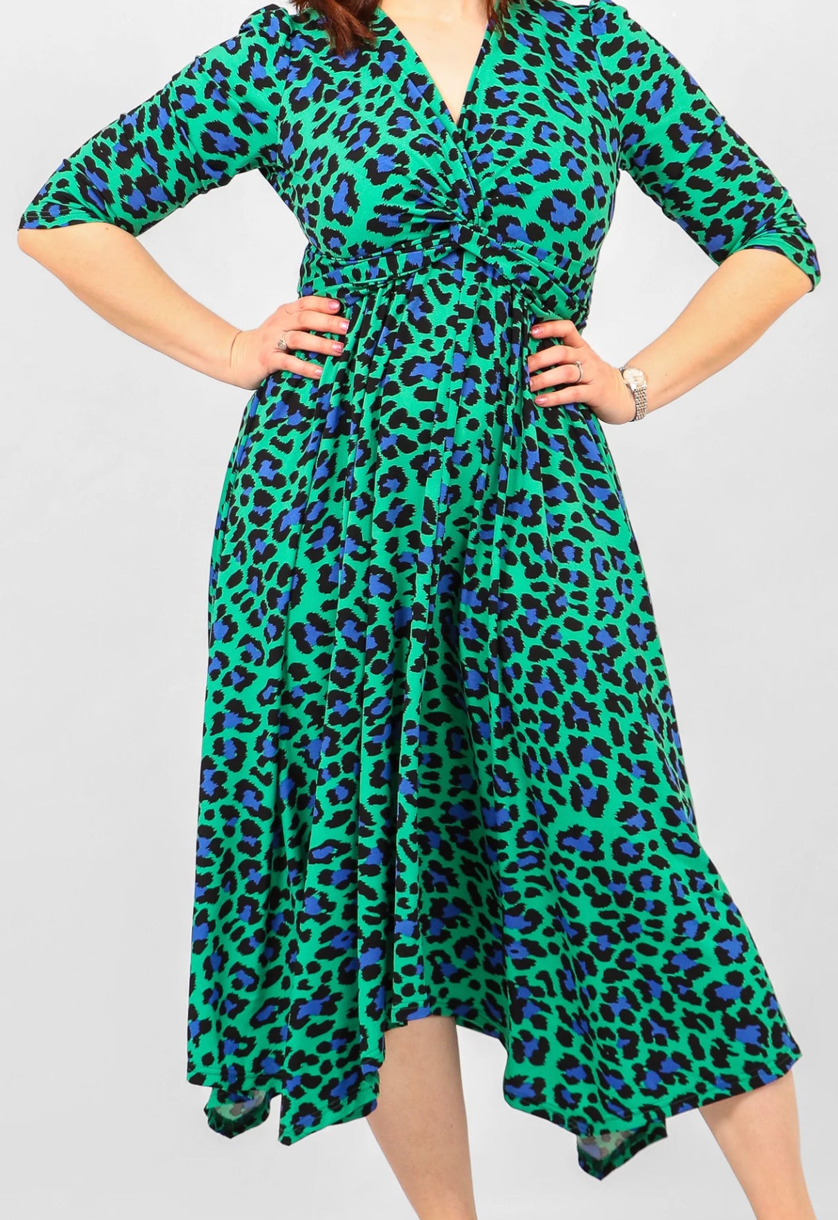 Leopard Knot Front Dress - Green