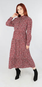 Leopard Tiered Grandad Collar Dress