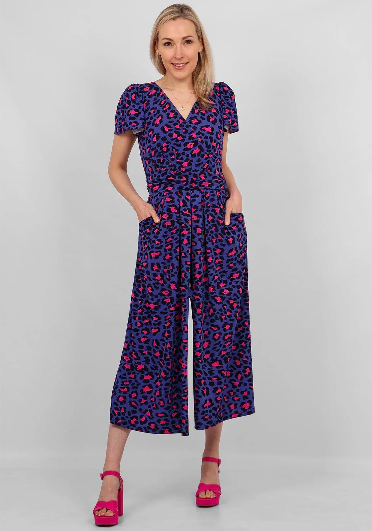 Leopard Wide Leg Jumpsuit - Blue