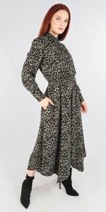 Khaki Leopard Hanky Hem Shirt Dress