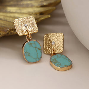 Earrings - Turquoise Square Drops