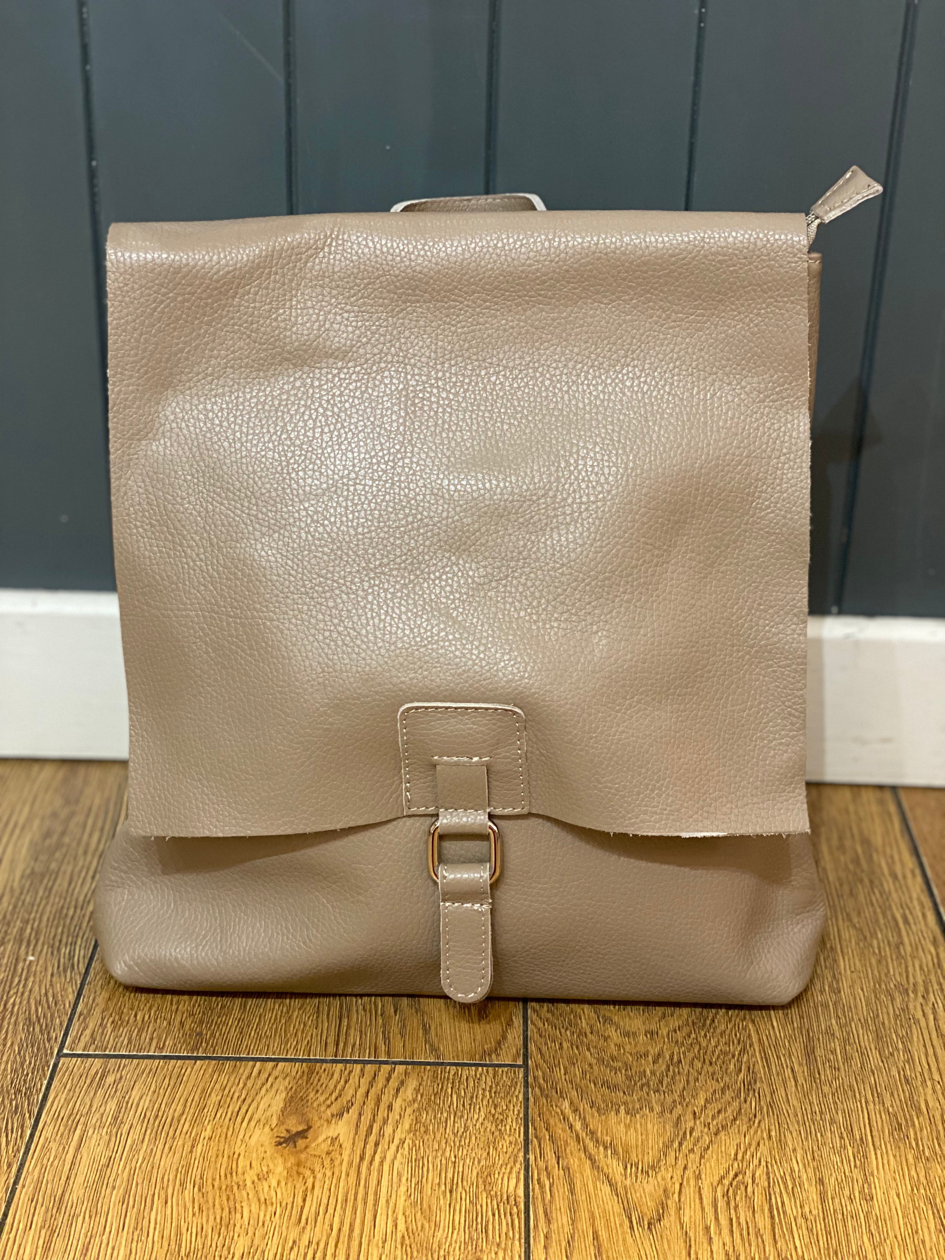 Leather Square Buckle Backpack