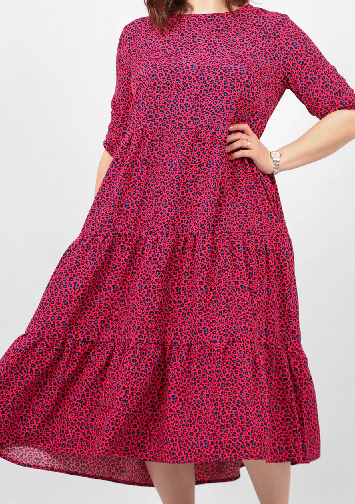 Animal Print Tiered Dress - Pink