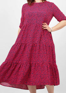 Animal Print Tiered Dress - Pink