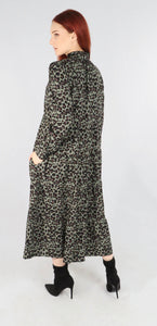 Leopard Tiered Grandad Collar Dress
