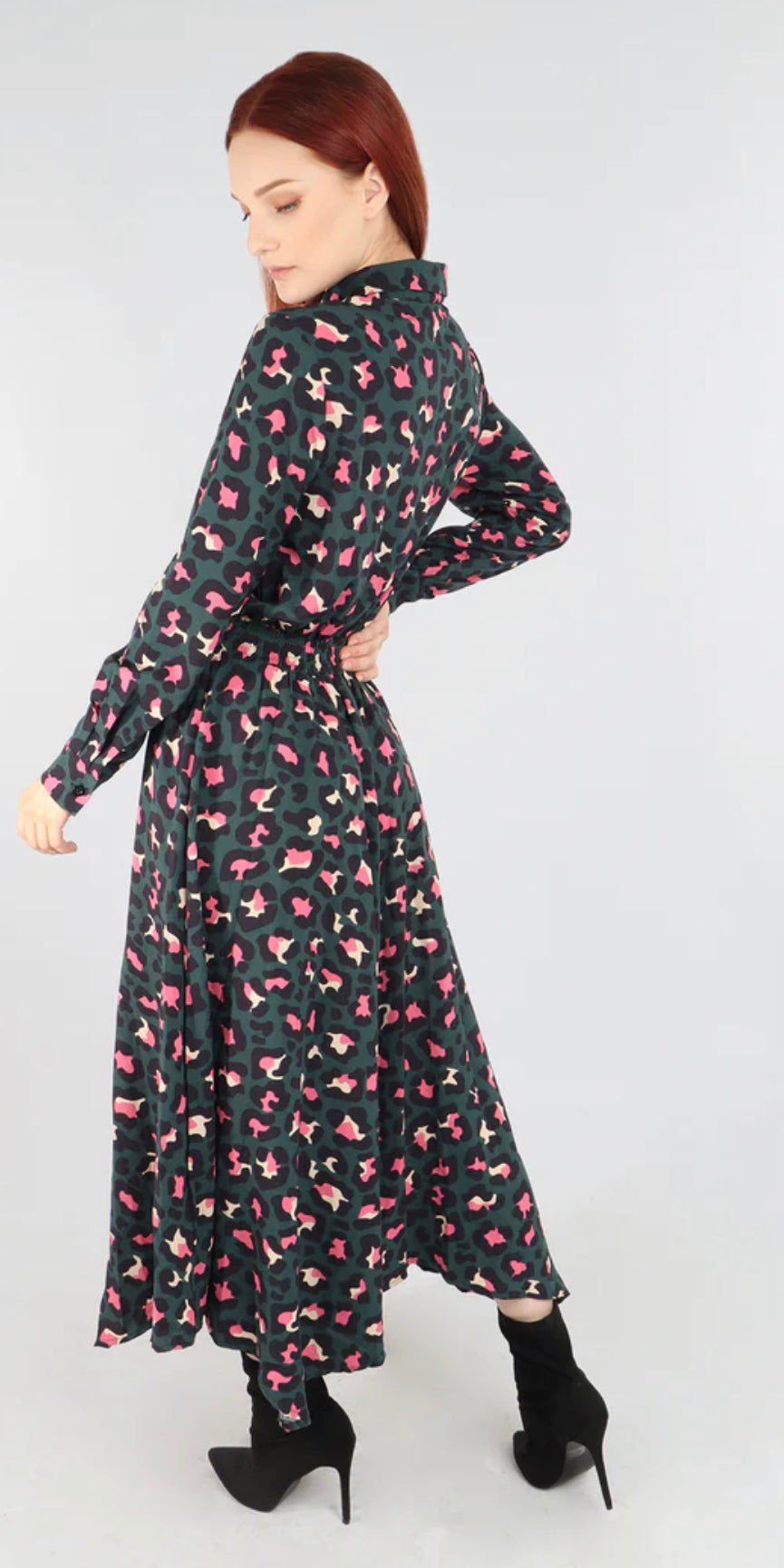 Green Leopard Hanky Hem Shirt Dress