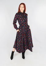 Load image into Gallery viewer, Navy &amp; Orange Leopard Hanky Hem Shirt Dress
