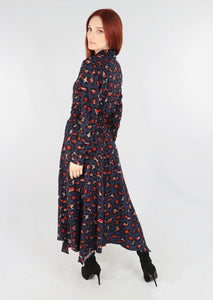 Navy & Orange Leopard Hanky Hem Shirt Dress