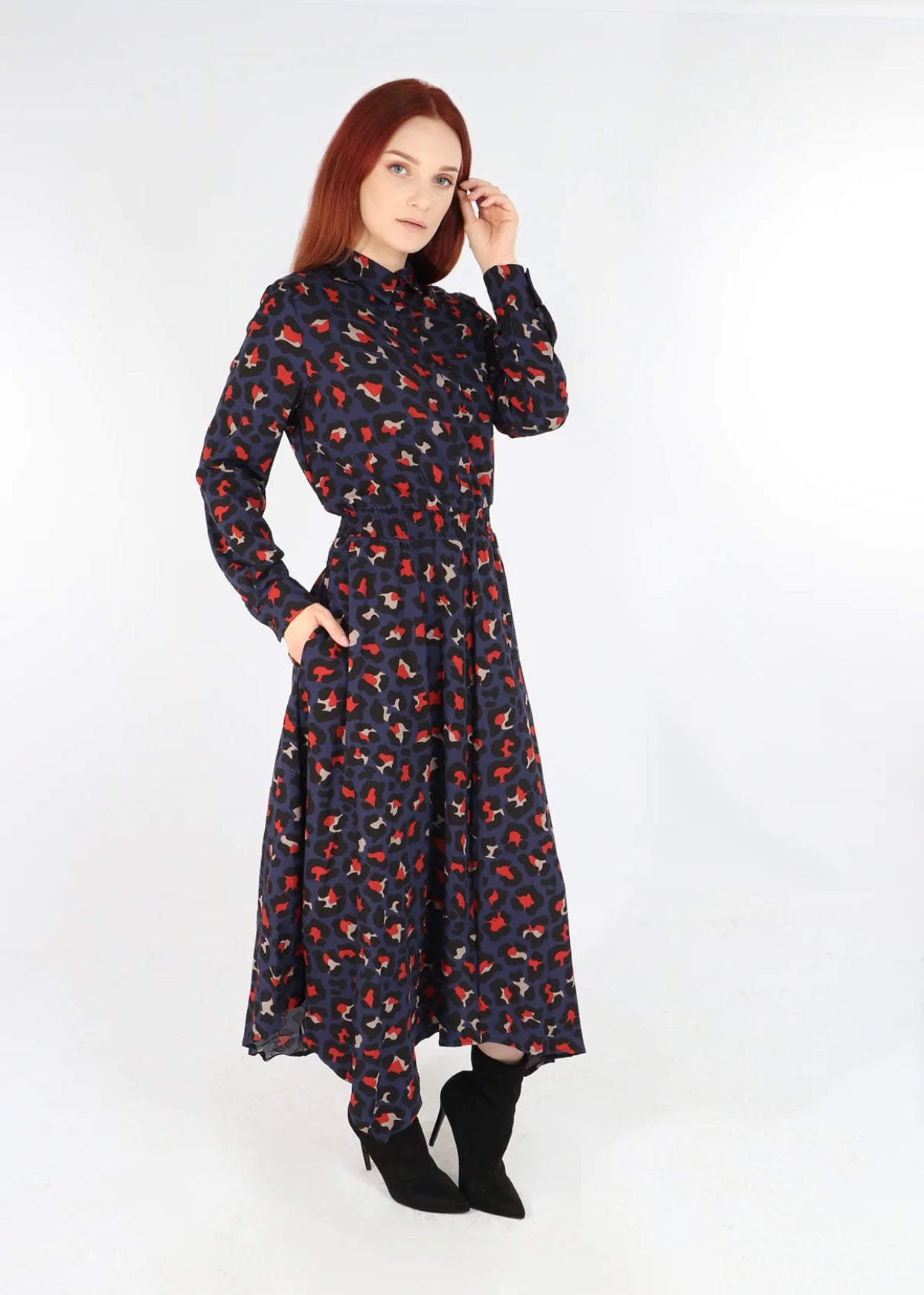 Navy & Orange Leopard Hanky Hem Shirt Dress