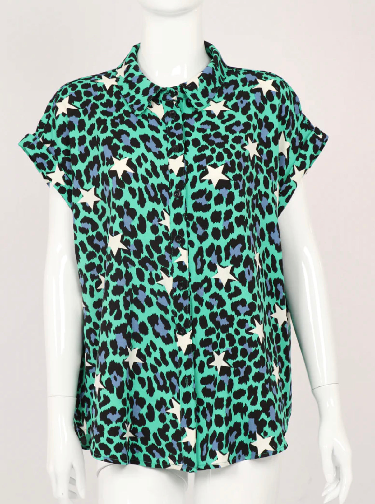 Short Sleeve Shirt - Green Leopard Star