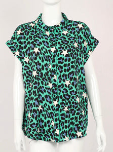 Short Sleeve Shirt - Green Leopard Star