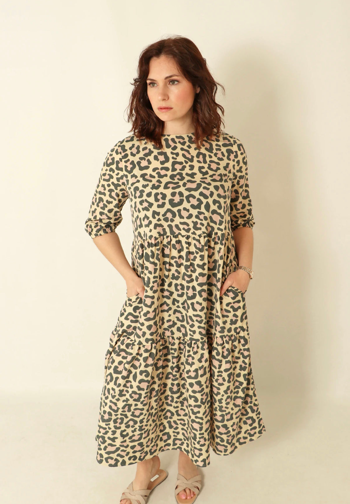 Leopard print tiered clearance dress