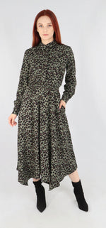 Load image into Gallery viewer, Khaki Leopard Hanky Hem Shirt Dress
